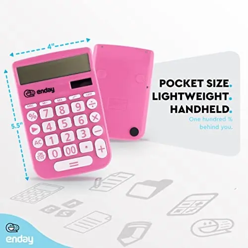 Enday Solar Powered 12-Digit Pink Calculator - Perfect for Office & School - 5