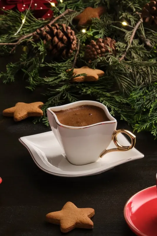 Endless Love 2 Person Coffee Cup Set White Gold 100 ml-beige - 3