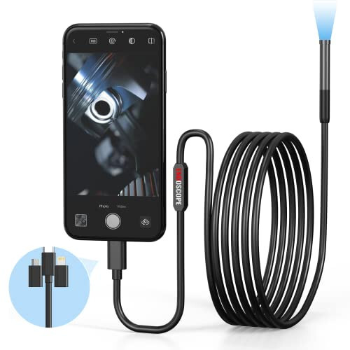 Endoscope Camera with Light, 1080P HD Borescope with 6 LED Lights 9.8FT Semi-Rigid Snake Cable, IP67 Waterproof Industrial Inspection Camera Compatible for Android, iPhone, iPad - (Black) - 1