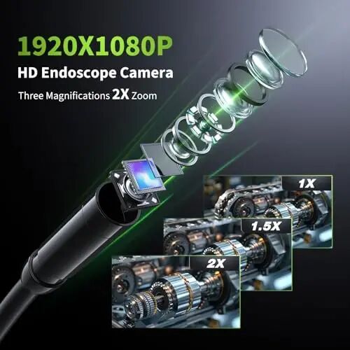 Endoscope Camera with Light, 1920P HD Borescope Tools, Dark Green(16.5FT) | Snake Camera with 8 LED Lights, IP67 Waterproof Inspection Camera, 4.3