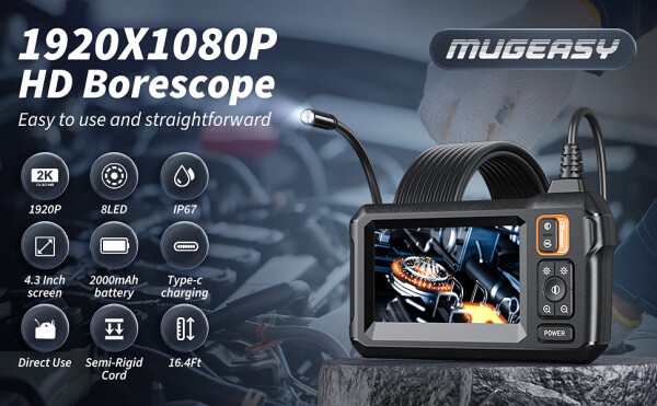 Endoscope Camera with Light - Inspection Borescope Camera with 4.3