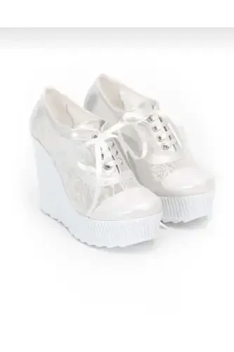 Eng yaxshi dantel baland to'piqli (12sm) to'y poyabzali OQ - 3