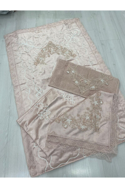 Engagement Prayer Rug Set French Lace 4 Piece Rug Set Engagement Set Prayer Rug Set Powder - ÇT ÇEYIZCI TEKSTIL