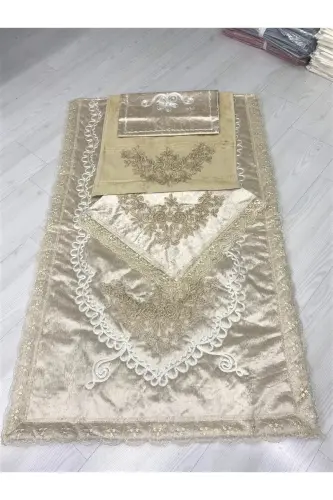 Engagement Prayer Rug Set with French Lace 4 Pieces - ÇT ÇEYIZCI TEKSTIL (1)