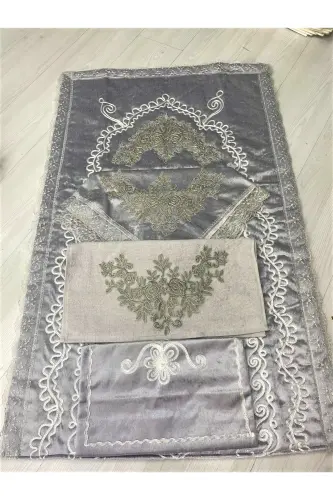 Engagement Prayer Rug Set with French Lace 4 Pieces - ÇT ÇEYIZCI TEKSTIL (1)