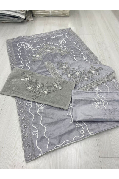 Engagement Prayer Rug Set with French Lace, 4 Pieces - ÇT ÇEYIZCI TEKSTIL