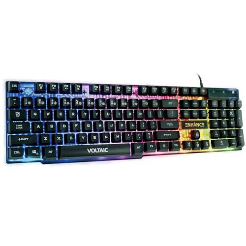 ENHANCE Voltaic 2 Gaming Keyboard - LED Backlit Membrane Keyboard with a Clear, Circuit Design, Mechanical Feeling Keyboard with Multimedia Keys, 19KRO, Anti-Ghosting - Ergonomic Keyboard for PC - 1