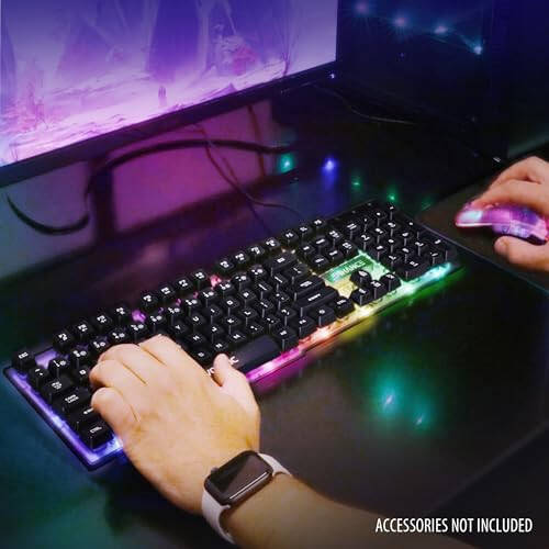 ENHANCE Voltaic 2 Gaming Keyboard - LED Backlit Membrane Keyboard with a Clear, Circuit Design, Mechanical Feeling Keyboard with Multimedia Keys, 19KRO, Anti-Ghosting - Ergonomic Keyboard for PC - 6