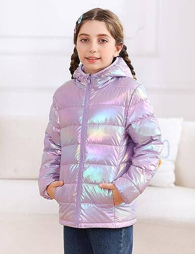 Enlifety 4-12T Girls Jacket Lightweight Winter Coats with Pockets Warm Puffer Outwear - 2