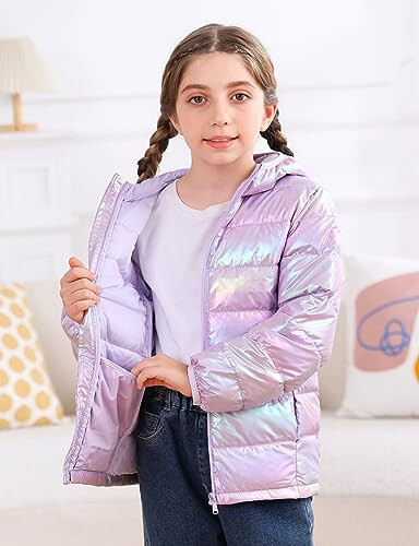 Enlifety 4-12T Girls Jacket Lightweight Winter Coats with Pockets Warm Puffer Outwear - 3