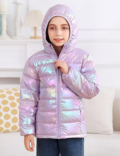 Enlifety 4-12T Girls Jacket Lightweight Winter Coats with Pockets Warm Puffer Outwear - 4