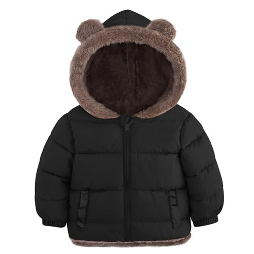 Enlifety 6M-5T Baby Toddler Winter Fleece Coat Boys Girls Cute Bear Ear Hooded Jackets with Pockets - 1