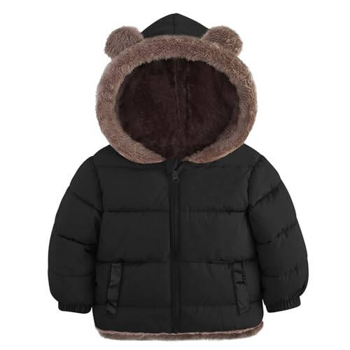 Enlifety 6M-5T Baby Toddler Winter Fleece Coat Boys Girls Cute Bear Ear Hooded Jackets with Pockets - 1