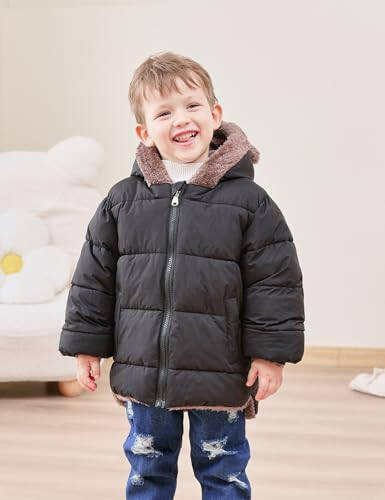 Enlifety 6M-5T Baby Toddler Winter Fleece Coat Boys Girls Cute Bear Ear Hooded Jackets with Pockets - 2