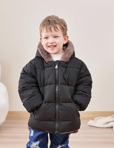 Enlifety 6M-5T Baby Toddler Winter Fleece Coat Boys Girls Cute Bear Ear Hooded Jackets with Pockets - 3