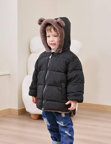 Enlifety 6M-5T Baby Toddler Winter Fleece Coat Boys Girls Cute Bear Ear Hooded Jackets with Pockets - 4