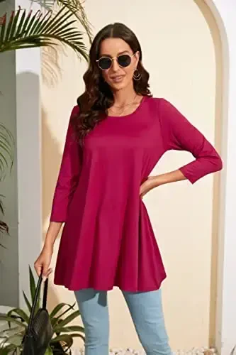 ENMAIN Ayollar toplami 3/4 yengli katta o'lchamdagi tunikalar Leggings bilan kiyish uchun nafis kundalik keng bluzkalar Swing Flare futbolka S-5XL - 4