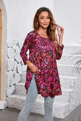 ENMAIN Ayollar toplamlari 3/4 yengli katta o'lchamdagi tuniklar Leggings bilan kiyish uchun Hashamatli kundalik keng bluzkalar Swing Flare futbolka S-5XL - 4