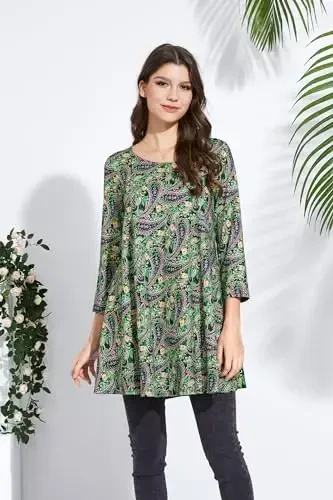 ENMAIN Ayollar toplamlari 3/4 yengli katta o'lchamli tuniklar Leggings bilan kiyish uchun Chiroyli kundalik keng bluzkalar Swing Flare futbolka S-5XL - 3