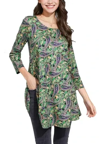 ENMAIN Ayollar toplamlari 3/4 yengli katta o'lchamli tuniklar Leggings bilan kiyish uchun Chiroyli kundalik keng bluzkalar Swing Flare futbolka S-5XL - ENMAIN