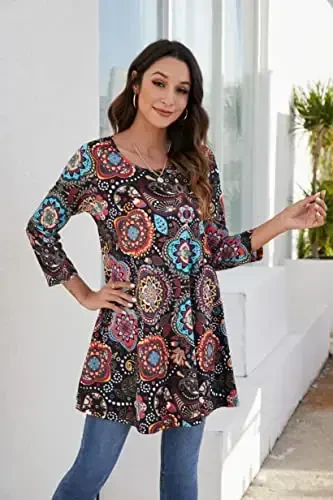 ENMAIN Ayollar toplamlari 3/4 yengli katta o'lchamli tuniklar Leggings bilan kiyish uchun Hasmatdor kundalik keng bluzkalar Swing Flare futbolka S-5XL - 4