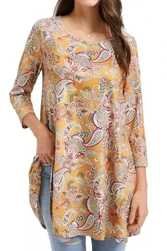 ENMAIN Ayollar Toplari 3/4 Qisma Elegant Kundalik Katta O'lchamli Tunik Toplar Leggingslar Bilan Kiyish Uchun Swing Flare Futbolka Keng Bluzkalar 