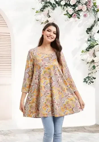 ENMAIN Ayollar Toplari 3/4 Qisma Elegant Kundalik Katta O'lchamli Tunik Toplar Leggingslar Bilan Kiyish Uchun Swing Flare Futbolka Keng Bluzkalar - 3