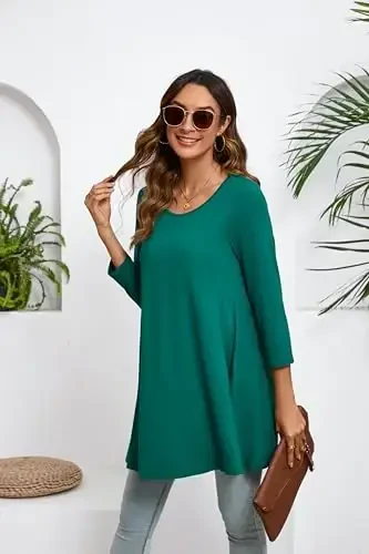 ENMAIN Ayollar Toplari 3/4 Yengli Elegant Kundalik Katta Razmerli Tunika Toplar Leggingslar Bilan Kiyish Uchun Keng Etekli T-ko'ylak Erkin Bluzkalar - 5