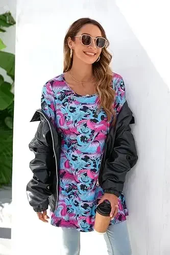 ENMAIN Ayollar Toplari 3/4 Yengli Hashamatli Kundalik Katta O'lchamli Tunika Toplar Leggings bilan Kiyish uchun Belanchak Yengil Ko'ylak Keng Kesimli Bluzkalar - 3