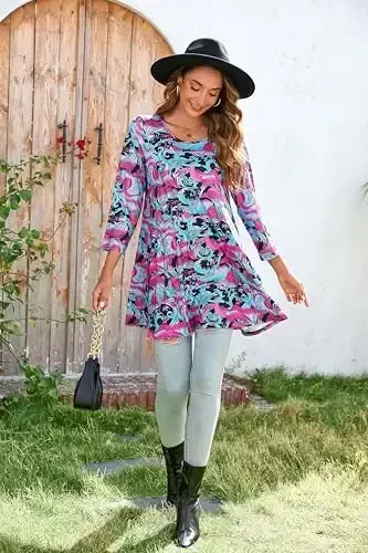 ENMAIN Ayollar Toplari 3/4 Yengli Hashamatli Kundalik Katta O'lchamli Tunika Toplar Leggings bilan Kiyish uchun Belanchak Yengil Ko'ylak Keng Kesimli Bluzkalar - 5