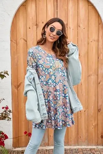 ENMAIN Ayollar Toplari 3/4 Yengli Katta O'lchamli Tuniklar Leggings Bilan Kiyish Uchun Hashamatli Kundalik Keng Bluzkalar Swing Flare Futbolka S-5XL - 6