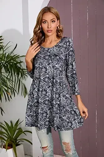 ENMAIN Ayollar Toplari 3/4 Yengli Katta O'lchamli Tuniklar Leggingslar Bilan Kiyish Uchun Hashamatli Kundalik Bo'sh Bluzkalar Swing Flare Futbolka S-5XL - 3