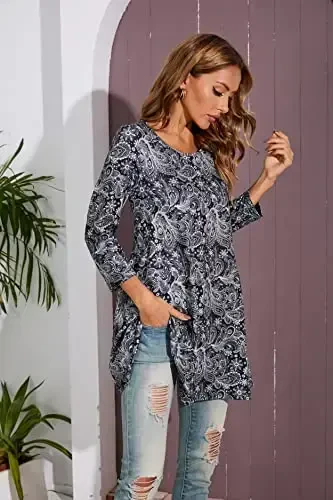 ENMAIN Ayollar Toplari 3/4 Yengli Katta O'lchamli Tuniklar Leggingslar Bilan Kiyish Uchun Hashamatli Kundalik Bo'sh Bluzkalar Swing Flare Futbolka S-5XL - 5