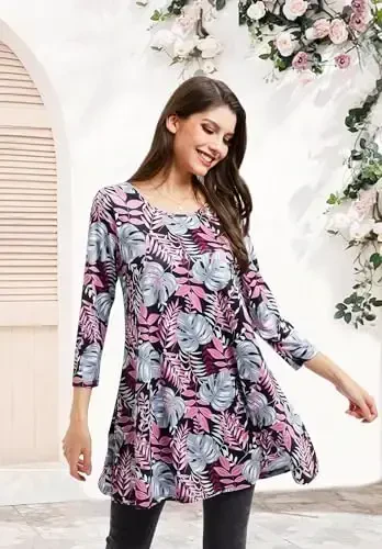 ENMAIN Ayollar Toplari 3/4 Yengli Kiyimli Kundalik Katta O'lchamli Tunik Toplar Leggings Bilan Kiyish Uchun Swing Flare Futbolka Keng Kesimli Bluzkalar - 2