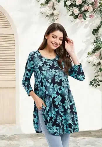 ENMAIN Ayollar Toplari 3/4 Yengli Kiyimli Kundalik Katta O'lchamli Tunik Toplar Leggingslar Bilan Kiyish Uchun Swing Flare Futbolka Keng Kesimli Bluza - 3