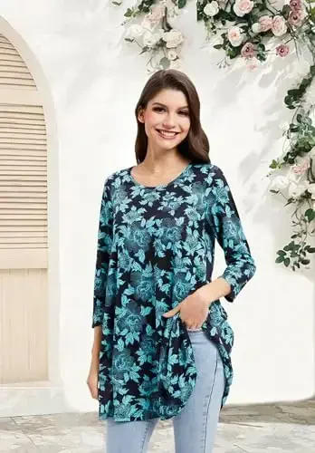 ENMAIN Ayollar Toplari 3/4 Yengli Kiyimli Kundalik Katta O'lchamli Tunik Toplar Leggingslar Bilan Kiyish Uchun Swing Flare Futbolka Keng Kesimli Bluza - 5