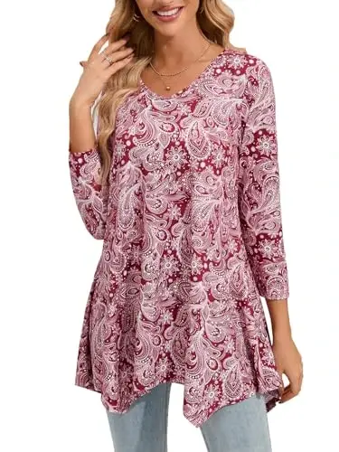 ENMAIN ayollar tunikalari 3/4 uzunlikdagi yenglari Plus Size Leggingslar bilan kiyish uchun uzun toplar Kundalik keng bichimli libosli erkin bluzkalar - MODAZONE