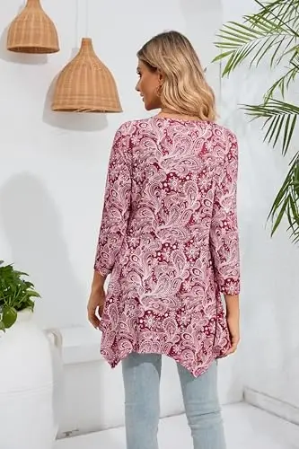 ENMAIN ayollar tunikalari 3/4 uzunlikdagi yenglari Plus Size Leggingslar bilan kiyish uchun uzun toplar Kundalik keng bichimli libosli erkin bluzkalar - 5