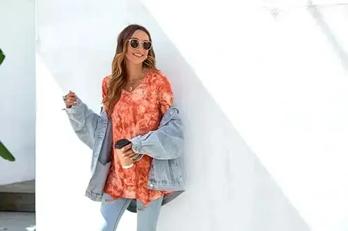 ENMAIN Ayollar tunikalari Topslari 3/4 uzunlikdagi yengli katta o'lchamli uzun toplar Leggings bilan kiyish uchun kundalik keng bichimli libosli bejirim erkin bluzkalar - 7