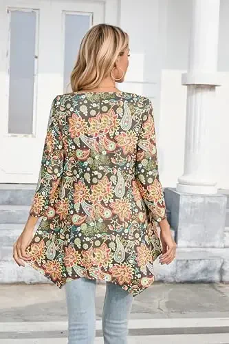 ENMAIN Ayollar Tunikasi Tepalari 3/4 Uzunlikdagi Yengli Plus Hajmdagi Leggingslar bilan Kiyish uchun Uzun Tepalar Kundalik Bo'sh Fit Kiyimli Oqimli Bluzkalar - 5