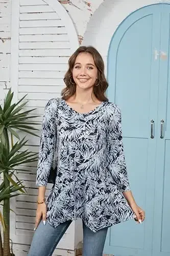 ENMAIN Ayollar Tunikasi Toplari 3/4 Uzunlikdagi Yengli Katta O'lchamli Uzun Toplar Leggingslar bilan Kiyish uchun Kundalik Keng Fitli Chiroyli Yengil Bluzkalar - MODAZONE (1)