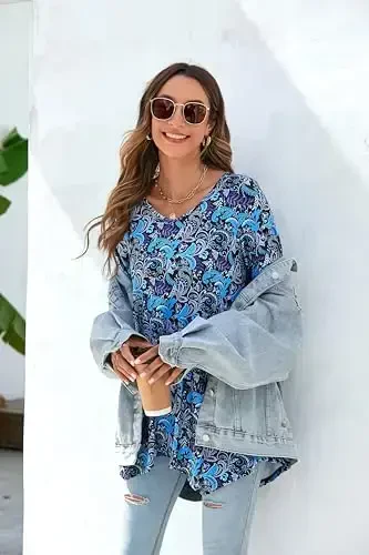 ENMAIN Ayollar Tunikasi Toplari 3/4 Uzunlikdagi Yengli Plus Hajmdagi Leggingslar bilan Kiyiladigan Uzun Toplar Kundalik Keng Kiyim Bo'sh Libosli Ko'ylaklar - 4