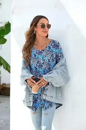 ENMAIN Ayollar Tunikasi Toplari 3/4 Uzunlikdagi Yengli Plus Hajmdagi Leggingslar bilan Kiyiladigan Uzun Toplar Kundalik Keng Kiyim Bo'sh Libosli Ko'ylaklar - 5