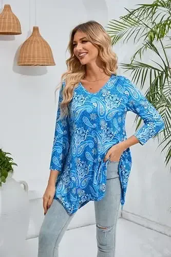 ENMAIN Ayollar Tunikasi Toplari 3/4 Uzunlikdagi Yengli Plus Hajmli Uzun Toplar Leggingslar Bilan Kiyish Uchun Kundalik Keng Kiyim Kiyimli Yengil Bluzkalar - 2