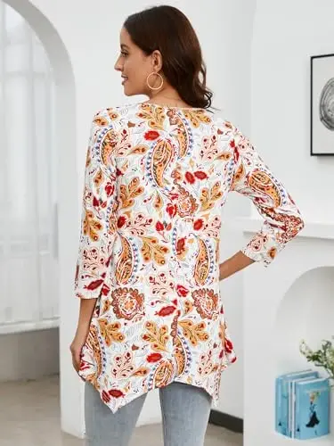 ENMAIN Ayollar Tunikasi Toplari 3/4 Uzunlikdagi Yenglilar Plus Size Leggingslar bilan Kiyish uchun Uzun Toplar Kundalik Keng Kiyim Erkin Bluzkalar - 5