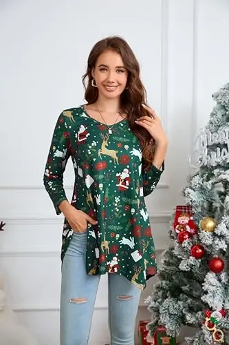 ENMAIN Ayollar Tunikasi Yuqori 3/4 Uzunlikdagi Yeng Plus Hajmli Uzun Toplar Leggingslar bilan Kiyish uchun Kundalik Keng Kiyim Yaxshi Yengil Bluzkalar - 3