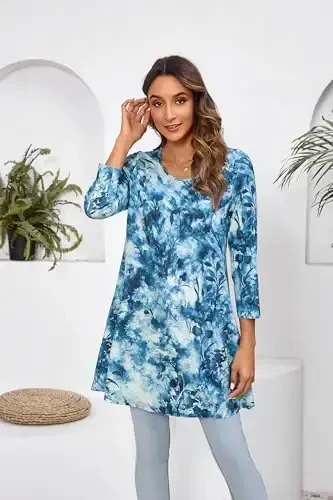 ENMAIN Ayollar uchun 3/4 yengli katta o'lchamdagi tunikalar Leggings bilan kiyish uchun Chiroyli kundalik keng bluzkalar Swing Flare futbolka S-5XL - 3