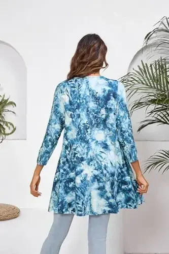 ENMAIN Ayollar uchun 3/4 yengli katta o'lchamdagi tunikalar Leggings bilan kiyish uchun Chiroyli kundalik keng bluzkalar Swing Flare futbolka S-5XL - 4