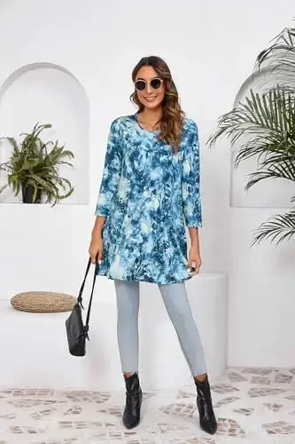 ENMAIN Ayollar uchun 3/4 yengli katta o'lchamdagi tunikalar Leggings bilan kiyish uchun Chiroyli kundalik keng bluzkalar Swing Flare futbolka S-5XL - 5