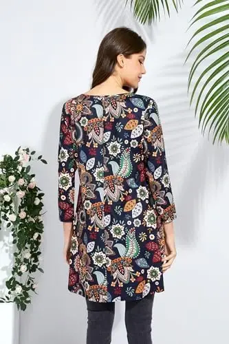 ENMAIN Ayollar uchun 3/4 yengli katta o'lchamli tunikalar Leggings bilan kiyish uchun Hashamatli kundalik keng bluzkalar Swing Flare futbolka S-5XL - 2